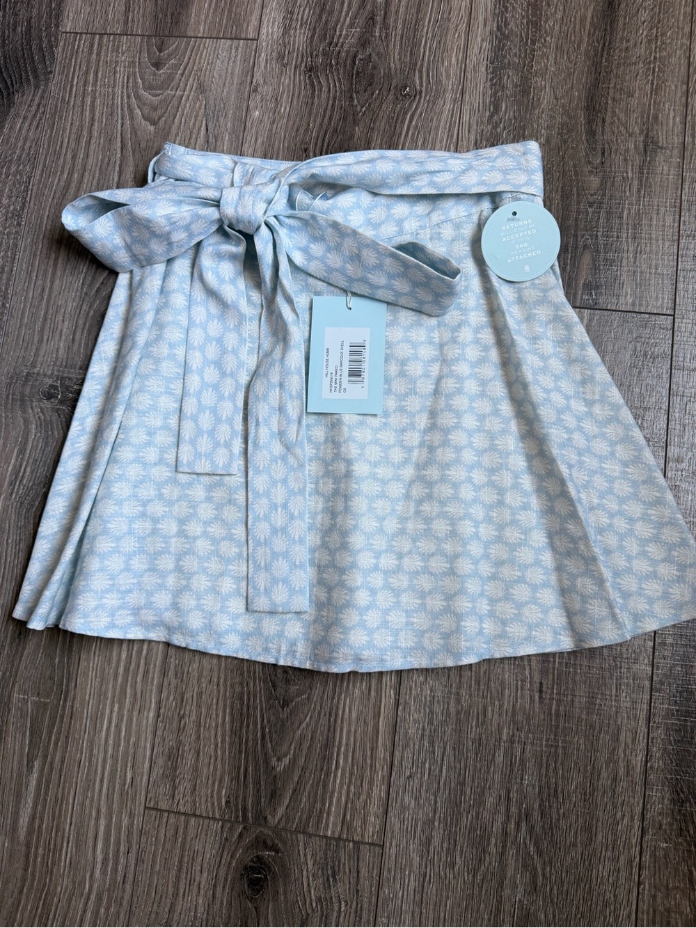 Hill House Light Blue Printed Tie-Waist Skater Skirt